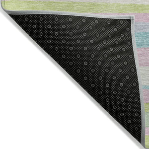 HomeRoots 5' Striped Washable Area Rug in Mint Green, Pink, and Blue for Indoor & Outdoor Spaces 10' X 14' 597342