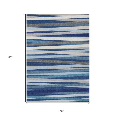 Homeroots 3' Black Brown And Ivory Striped Washable Area Rug - Durable, Versatile Design For Indoor Or Outdoor Use 3' X 5' Polyester 597343