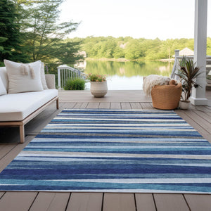 Homeroots 3' Black Brown And Ivory Striped Washable Area Rug - Durable, Versatile Design For Indoor Or Outdoor Use 5' X 8' Polyester 597344
