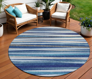 Homeroots 3' Black Brown And Ivory Striped Washable Area Rug - Durable, Versatile Design For Indoor Or Outdoor Use 8' Round Polyester 597345
