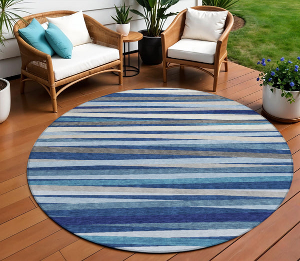 Homeroots 3' Black Brown And Ivory Striped Washable Area Rug - Durable, Versatile Design For Indoor Or Outdoor Use 8' Round Polyester 597345