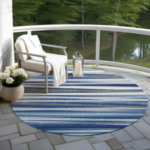 Homeroots 3' Black Brown And Ivory Striped Washable Area Rug - Durable, Versatile Design For Indoor Or Outdoor Use 8' Round Polyester 597345