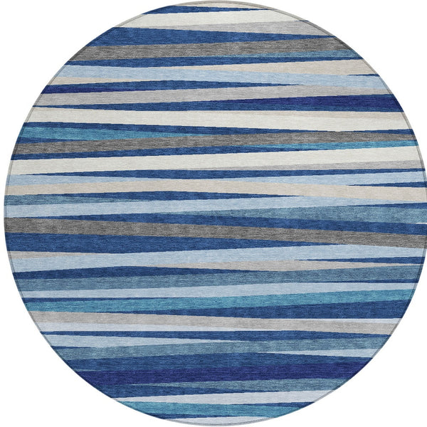 Homeroots 3' Black Brown And Ivory Striped Washable Area Rug - Durable, Versatile Design For Indoor Or Outdoor Use 8' Round Polyester 597345