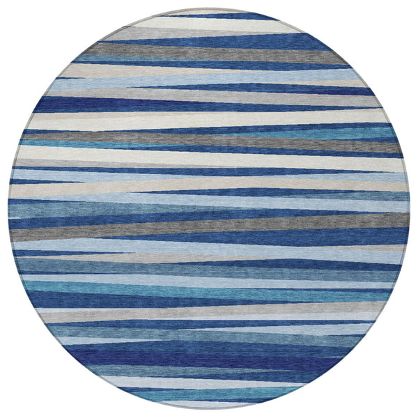 Homeroots 3' Black Brown And Ivory Striped Washable Area Rug - Durable, Versatile Design For Indoor Or Outdoor Use 8' Round Polyester 597345