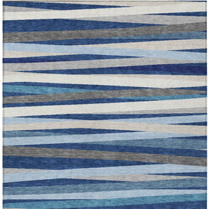 HomeRoots 5' Striped Washable Indoor Outdoor Area Rug - Durable Coastal Charm in Navy, Ivory & Gray Hues 8' X 10' 597346