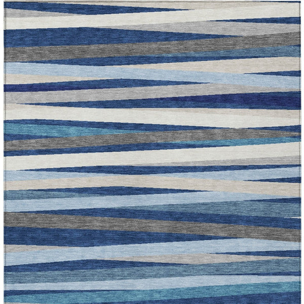 HomeRoots 5' Striped Washable Indoor Outdoor Area Rug - Durable Coastal Charm in Navy, Ivory & Gray Hues 8' X 10' 597346