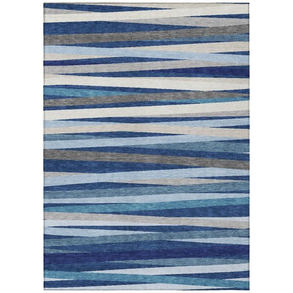 HomeRoots 9' Navy Blue Striped Area Rug – Durable Washable Design for Indoor & Outdoor Spaces, Easy Care! 597347