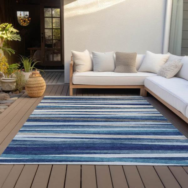 Homeroots 3' Black Brown And Ivory Striped Washable Area Rug - Durable, Versatile Design For Indoor Or Outdoor Use 10' X 14' Polyester 597348