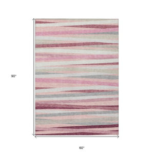 Homeroots 3' Black Brown And Ivory Striped Washable Area Rug - Durable, Versatile Design For Indoor Or Outdoor Use 5' X 8' Polyester 597350