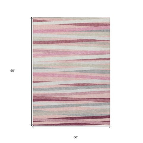 Homeroots 3' Black Brown And Ivory Striped Washable Area Rug - Durable, Versatile Design For Indoor Or Outdoor Use 5' X 8' Polyester 597350