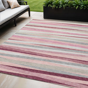 Homeroots 3' Black Brown And Ivory Striped Washable Area Rug - Durable, Versatile Design For Indoor Or Outdoor Use 5' X 8' Polyester 597350
