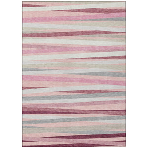 HomeRoots 5' Versatile Pink Ivory and Gray Striped Washable Area Rug for Indoor and Outdoor Spaces, Durable Style 5' X 8' 597350