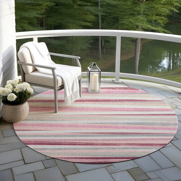 Homeroots 3' Black Brown And Ivory Striped Washable Area Rug - Durable, Versatile Design For Indoor Or Outdoor Use 8' Round Polyester 597351