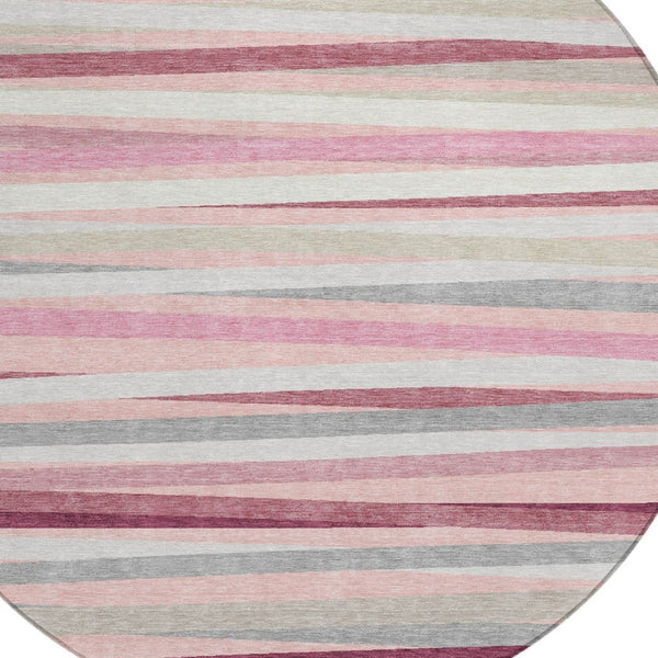 Homeroots 3' Black Brown And Ivory Striped Washable Area Rug - Durable, Versatile Design For Indoor Or Outdoor Use 8' Round Polyester 597351