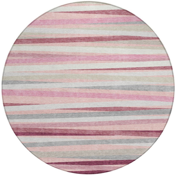 Homeroots 3' Black Brown And Ivory Striped Washable Area Rug - Durable, Versatile Design For Indoor Or Outdoor Use 8' Round Polyester 597351
