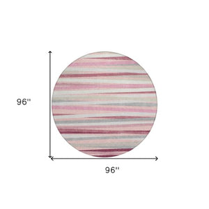 Homeroots 3' Black Brown And Ivory Striped Washable Area Rug - Durable, Versatile Design For Indoor Or Outdoor Use 8' Round Polyester 597351