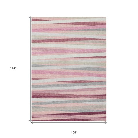 Homeroots 3' Black Brown And Ivory Striped Washable Area Rug - Durable, Versatile Design For Indoor Or Outdoor Use 9' X 12' Polyester 597353