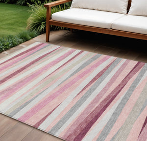 Homeroots 3' Black Brown And Ivory Striped Washable Area Rug - Durable, Versatile Design For Indoor Or Outdoor Use 9' X 12' Polyester 597353