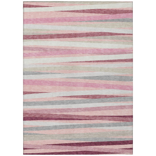 HomeRoots 5' Versatile Pink Ivory and Gray Striped Washable Area Rug for Indoor and Outdoor Spaces, Durable Style 10' X 14' 597354
