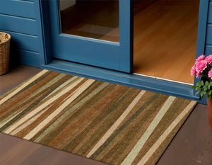 Homeroots 3' Black Brown And Ivory Striped Washable Area Rug - Durable, Versatile Design For Indoor Or Outdoor Use 3' X 5' Polyester 597355