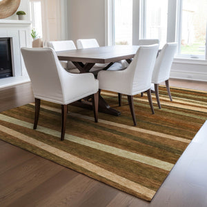 Homeroots 3' Black Brown And Ivory Striped Washable Area Rug - Durable, Versatile Design For Indoor Or Outdoor Use 3' X 5' Polyester 597355