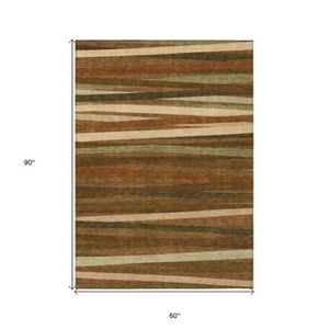 Homeroots 3' Black Brown And Ivory Striped Washable Area Rug - Durable, Versatile Design For Indoor Or Outdoor Use 5' X 8' Polyester 597356