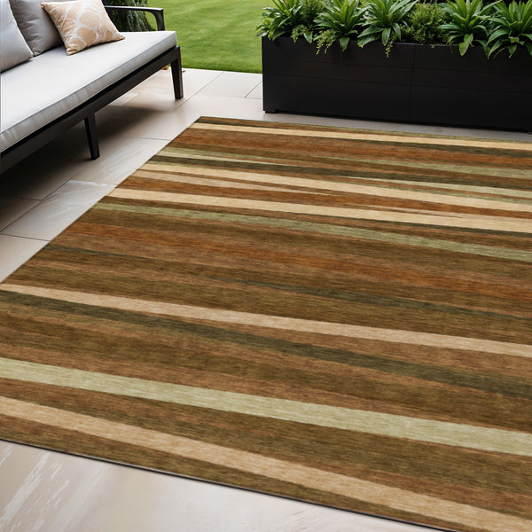 Homeroots 3' Black Brown And Ivory Striped Washable Area Rug - Durable, Versatile Design For Indoor Or Outdoor Use 5' X 8' Polyester 597356