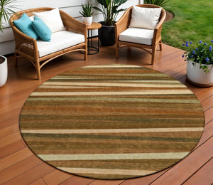 Homeroots 3' Black Brown And Ivory Striped Washable Area Rug - Durable, Versatile Design For Indoor Or Outdoor Use 8' Round Polyester 597357