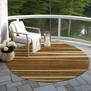 Homeroots 3' Black Brown And Ivory Striped Washable Area Rug - Durable, Versatile Design For Indoor Or Outdoor Use 8' Round Polyester 597357