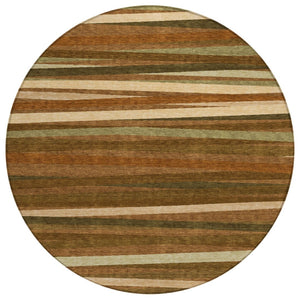 HomeRoots 5' Stylish Brown Copper and Beige Striped Washable Area Rug for Indoor and Outdoor Use 8' Round 597357