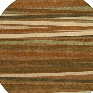 Homeroots 3' Black Brown And Ivory Striped Washable Area Rug - Durable, Versatile Design For Indoor Or Outdoor Use 8' Round Polyester 597357