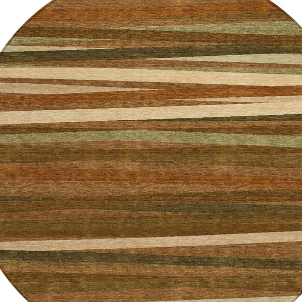 Homeroots 3' Black Brown And Ivory Striped Washable Area Rug - Durable, Versatile Design For Indoor Or Outdoor Use 8' Round Polyester 597357