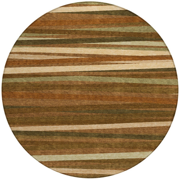 Homeroots 3' Black Brown And Ivory Striped Washable Area Rug - Durable, Versatile Design For Indoor Or Outdoor Use 8' Round Polyester 597357