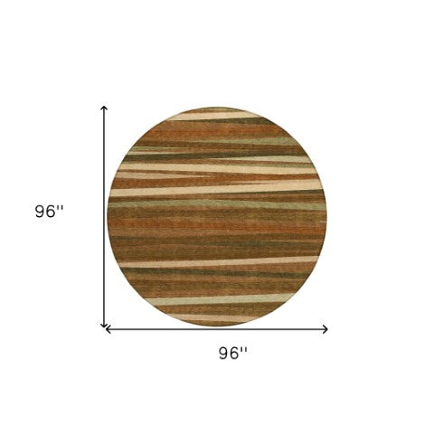 Homeroots 3' Black Brown And Ivory Striped Washable Area Rug - Durable, Versatile Design For Indoor Or Outdoor Use 8' Round Polyester 597357