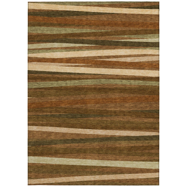 Homeroots 3' Black Brown And Ivory Striped Washable Area Rug - Durable, Versatile Design For Indoor Or Outdoor Use 8' X 10' Polyester 597358