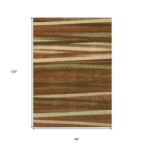 Homeroots 3' Black Brown And Ivory Striped Washable Area Rug - Durable, Versatile Design For Indoor Or Outdoor Use 8' X 10' Polyester 597358