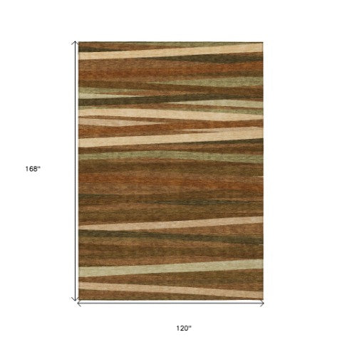 Homeroots 3' Black Brown And Ivory Striped Washable Area Rug - Durable, Versatile Design For Indoor Or Outdoor Use 10' X 14' Polyester 597360