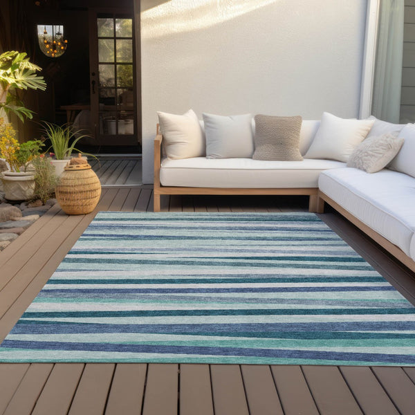 Homeroots 3' Black Brown And Ivory Striped Washable Area Rug - Durable, Versatile Design For Indoor Or Outdoor Use 5' X 8' Polyester 597362