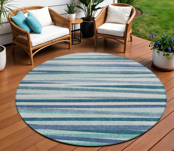 Homeroots 3' Black Brown And Ivory Striped Washable Area Rug - Durable, Versatile Design For Indoor Or Outdoor Use 8' Round Polyester 597363
