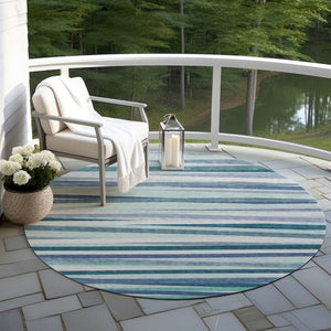 Homeroots 3' Black Brown And Ivory Striped Washable Area Rug - Durable, Versatile Design For Indoor Or Outdoor Use 8' Round Polyester 597363
