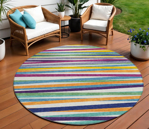 Homeroots 3' Black Brown And Ivory Striped Washable Area Rug - Durable, Versatile Design For Indoor Or Outdoor Use 8' Round Polyester 597369
