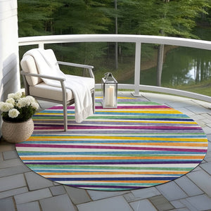 Homeroots 3' Black Brown And Ivory Striped Washable Area Rug - Durable, Versatile Design For Indoor Or Outdoor Use 8' Round Polyester 597369