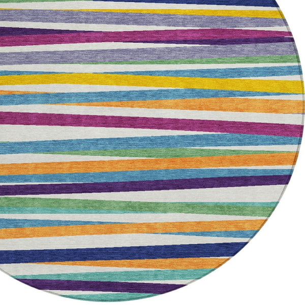 Homeroots 3' Black Brown And Ivory Striped Washable Area Rug - Durable, Versatile Design For Indoor Or Outdoor Use 8' Round Polyester 597369