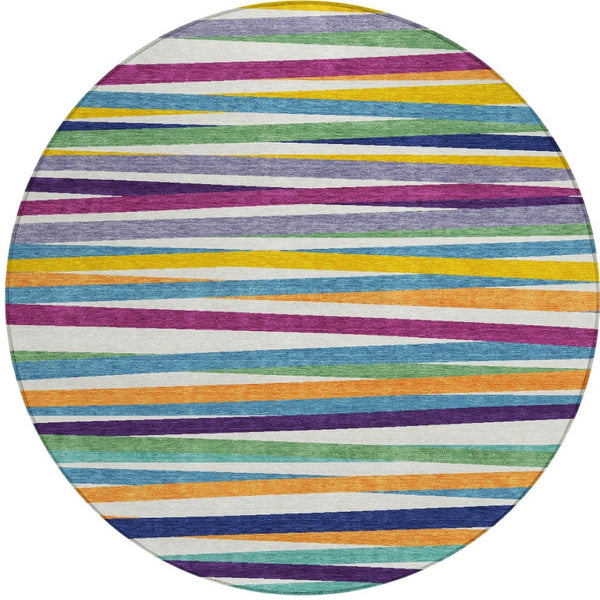Homeroots 3' Black Brown And Ivory Striped Washable Area Rug - Durable, Versatile Design For Indoor Or Outdoor Use 8' Round Polyester 597369