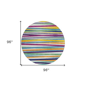 Homeroots 3' Black Brown And Ivory Striped Washable Area Rug - Durable, Versatile Design For Indoor Or Outdoor Use 8' Round Polyester 597369