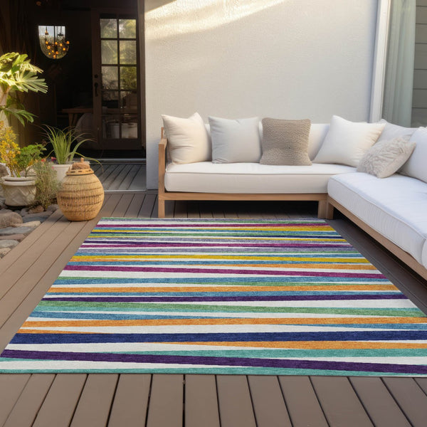 Homeroots 3' Black Brown And Ivory Striped Washable Area Rug - Durable, Versatile Design For Indoor Or Outdoor Use 8' X 10' Polyester 597370