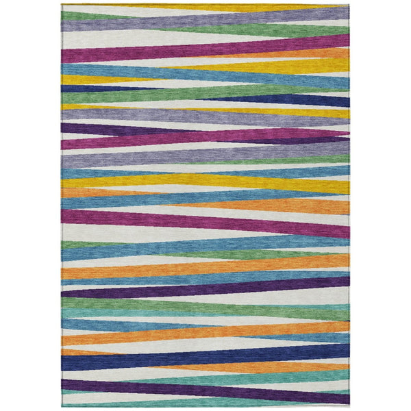 HomeRoots 5' Stylish Blue Green Copper Striped Washable Area Rug for Indoor and Outdoor Versatile Spaces 8' X 10' 597370