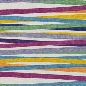 Homeroots 3' Black Brown And Ivory Striped Washable Area Rug - Durable, Versatile Design For Indoor Or Outdoor Use 8' X 10' Polyester 597370