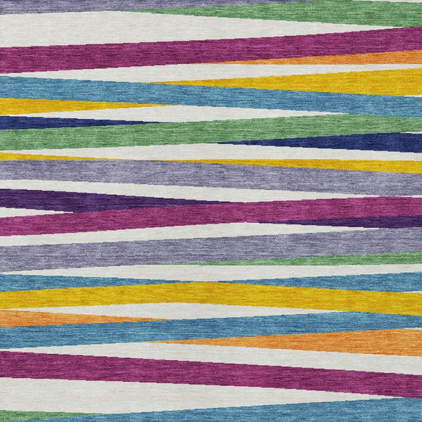 Homeroots 3' Black Brown And Ivory Striped Washable Area Rug - Durable, Versatile Design For Indoor Or Outdoor Use 8' X 10' Polyester 597370