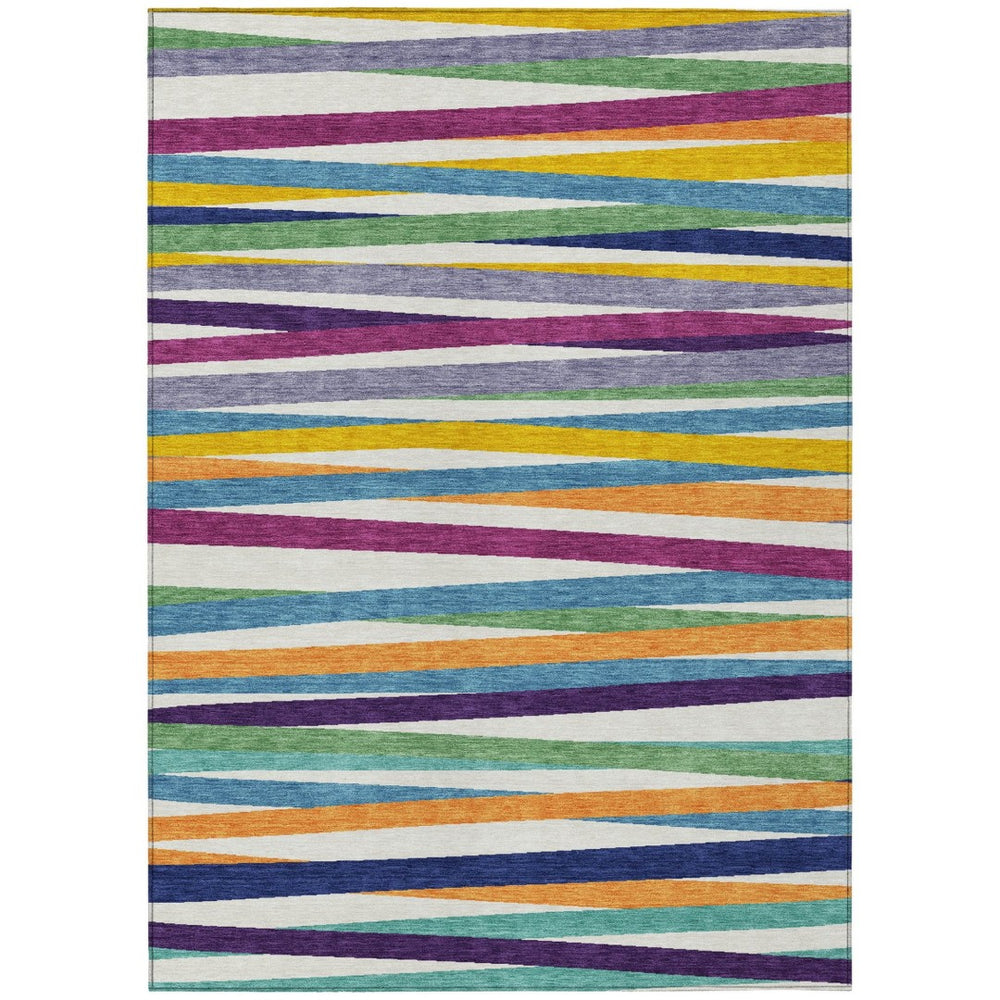 HomeRoots 9' Coastal Striped Area Rug in Blue, Green & Copper – Washable, Durable for Indoor & Outdoor Use! 597371